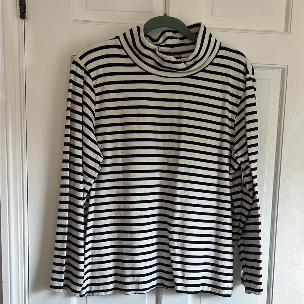 J Crew Striped Navy and White mock neck Top
